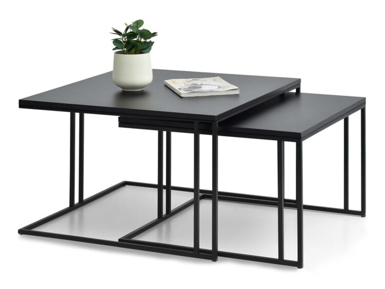 Sada konferenčních stolků Dark S-XL, grafitový mat/černý kov, dva stolky v jednom