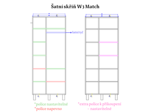 Šatní skříň W3 Match - nožičky, šedá